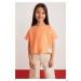 GRIMELANGE Verena Girls' 100% Cotton Double Sleeve Ornamental Label Orange T-shir