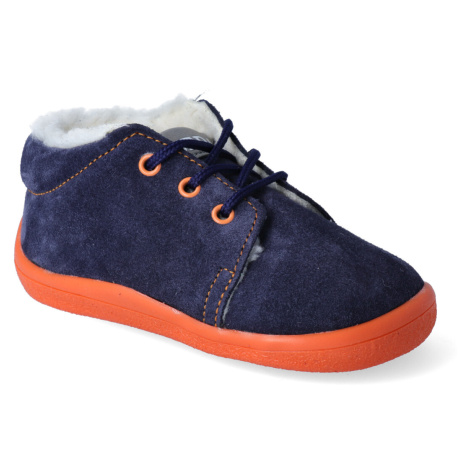 Barefoot zimná členková obuv s membránou Beda - Blue Mandarine šnúrka
