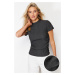 Trendyol Anthracite High Neck Short Sleeve Gathered Detail Elastic Knitted Blouse