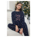 Trendyol Navy Blue 100% Cotton Polka Dot Christmas Themed Knitted Pajama Set