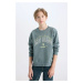 DEFACTO Boy Regular Fit Crew Neck Printed Thick Sweatshirt