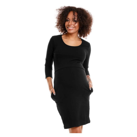 Tehotenské a dojčiace šaty s 3/4 rukávom v čiernej farbe