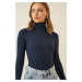 Happiness İstanbul Women's Navy Blue Turtleneck Ribbed Lycra Sweater