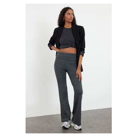 Trendyol Anthracite Melange Flare/Spanish Leg Waist Detailed Flexible Interlock Knitted Trousers