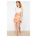 Trendyol Orange Batik Patterned Viscose Woven Short Skirt with Frilled Hem