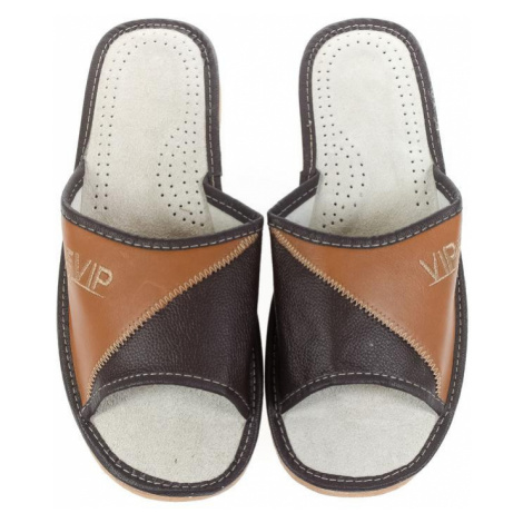 Pánske kožené hnedé papuče VIPMEN John-C