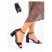 Módne dámske čierne sandále na širokom podpätku