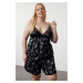 Trendyol Curve Black Floral Patterned Lace Satin Woven Pajama Set