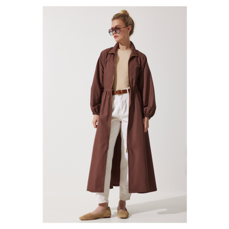 Happiness İstanbul Women's Brown Zippered Seasonal Woven Dress Trench Coat