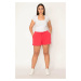 Şans Women's Plus Size Fuchsia Shorts with Lace-Up Detail, Pockets