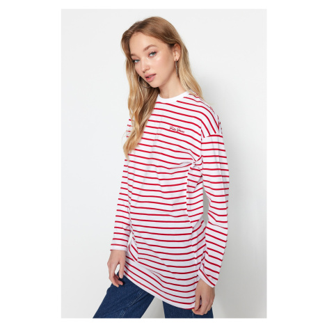 Trendyol Red Striped Embroidery Detailed Knitted Tunic