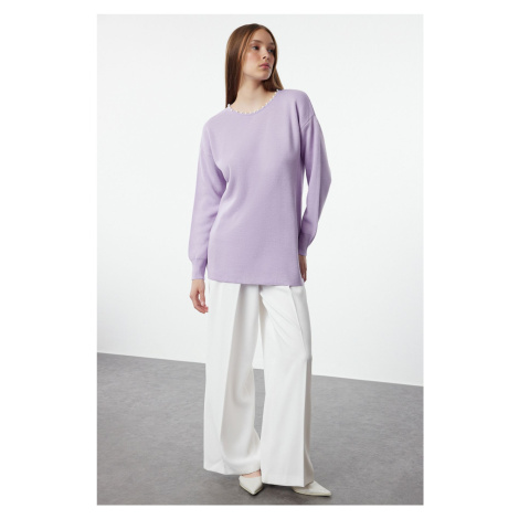 Trendyol Lilac Collar Pearled Knitwear Sweater