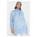 Trendyol Blue Glitter Striped Sleeve Gathered Woven Shirt