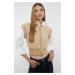 Trendyol Beige Soft Textured Stand Collar Zippered Regular Vest