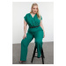 Trendyol Curve Emerald Green Belted Double Breasted Collar Plus Size Woven Jumpsuit