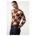 Trendyol Brown Plaid/Checked Knitted Cardigan