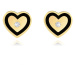Zlaté náušnice 375 - súmerné srdiečko, drobný zirkónik, srdcový obrys z čiernej glazúry
