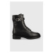 Kožené členkové topánky Calvin Klein Rubber Sole Combat Boot dámske, čierna farba, na plochom po