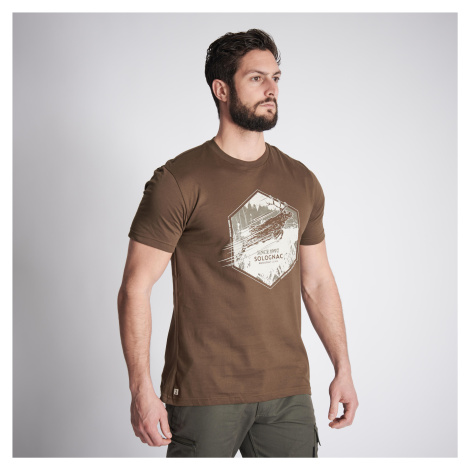Bavlnené tričko 100 s krátkym rukávom a motívom jeleňa gaštanovohnedé SOLOGNAC