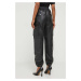 Kožené nohavice Moschino Jeans dámske, čierna farba, strih cargo, vysoký pás