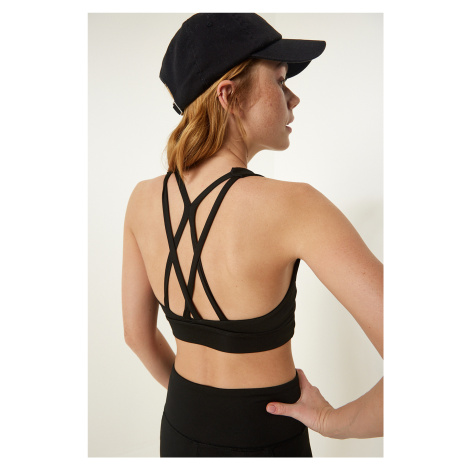 Happiness İstanbul Black Back Cross-Band Knitted Sports Bra