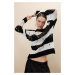 DEFACTO Oversize Fit Striped Crew Neck Openwork Sweater