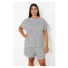 Trendyol Curve White-Black Striped Crew Neck Knitted Pajama Set