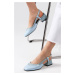 Mio Gusto Aurelia Blue Color Open Back Short Heels Women's Shoes.