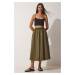 Happiness İstanbul Women's Khaki Balloon Parachute Midi Skirt