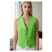 10202 Dewberry Crop Woven Women Vest-LIGHT GREEN