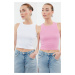 Trendyol Pink-White 2 Pack Fitted Crop Halter Neck Ribbed Flexible Knitted Undershirt