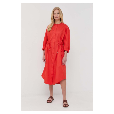 Bavlnené šaty Max Mara Leisure červená farba, midi, áčkový strih