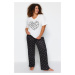 Trendyol Curve White Heart Patterned Knitted Pajama Set