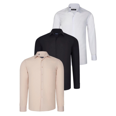 TRIPLE SET G726 DEWBERRY SHIRT-BLACK-WHITE-BEIGE