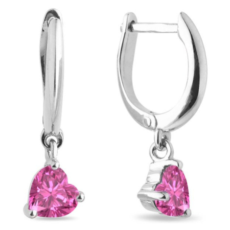 Náušnice srdce z bieleho zlata s ružovými zafírmi KLENOTA