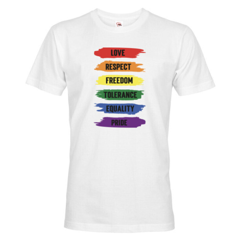 Pánské tričko s potlačou Love-respect-freedom-tolerance-equality-pride