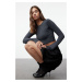 Trendyol Anthracite Polyamide Fitted Long Sleeve Crew Neck Knitted Blouse