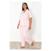 Trendyol Curve Pink Striped Shirt Collar Knitted Pajama Set