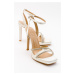 LuviShoes Osea Women's Ecru Beige Satin Heeled Shoes