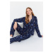 Trendyol Indigo Galaxy Patterned Viscose Woven Pajama Set