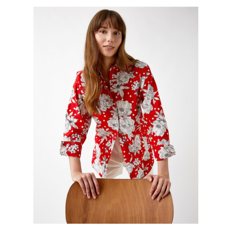 Košeľa s kvetinovým vzorom Koton s dlhým rukávom z bavlny