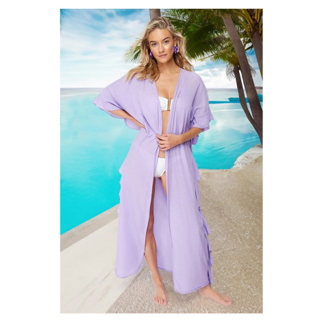 Trendyol Pink Belted Maxi Woven Frilly Kimono & Kaftan