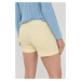 Rifľové krátke nohavice Morgan dámske, žltá farba, jednofarebné, stredne vysoký pás