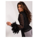 Black formal blouse with feathers on the sleeves