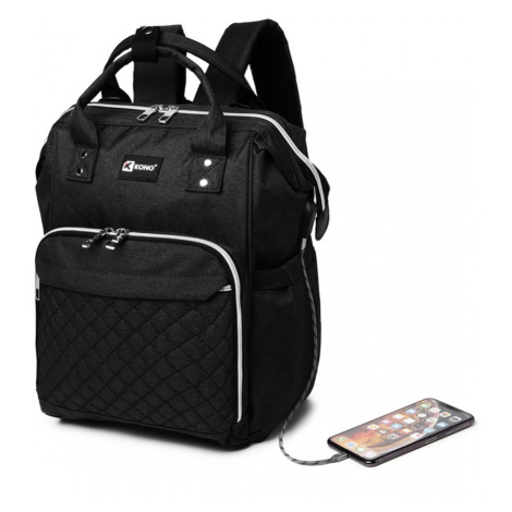 Prebalovací batoh na kočík Kono s USB portom - čierny - 16L