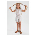 DEFACTO Dievčenské krátke pruhované nohavice s papierovým pásom a opaskom
