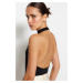 Trendyol Black Standing Neck Low-Cut Back Flexible Knitted Body with Snap Button