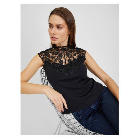 Orsay Black Women's T-shirt with Lace Detail - Women