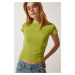 Happiness İstanbul Women's Oil Green Crew Neck Basic Sandy T-Shirt