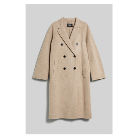 Kabát Karl Lagerfeld Wool Blend Double Face Coat Hnedá